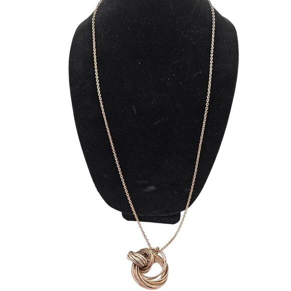 Vintage 1980s Pendant Style Necklace Gold Tone Wrapped Metal - Picture 1 of 4